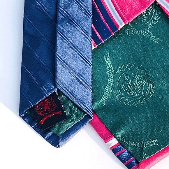 Tommy Hilfiger VTG Tie Repp Weave Y2K Stripe Two Tone Silk Pink Blue Preppy USA - Picture 10 of 10